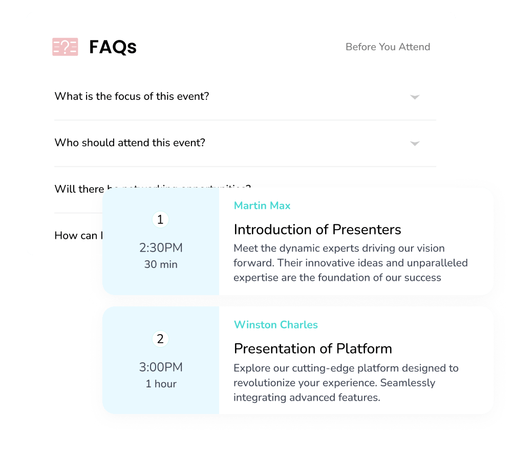Organize events with agenda & FAQs